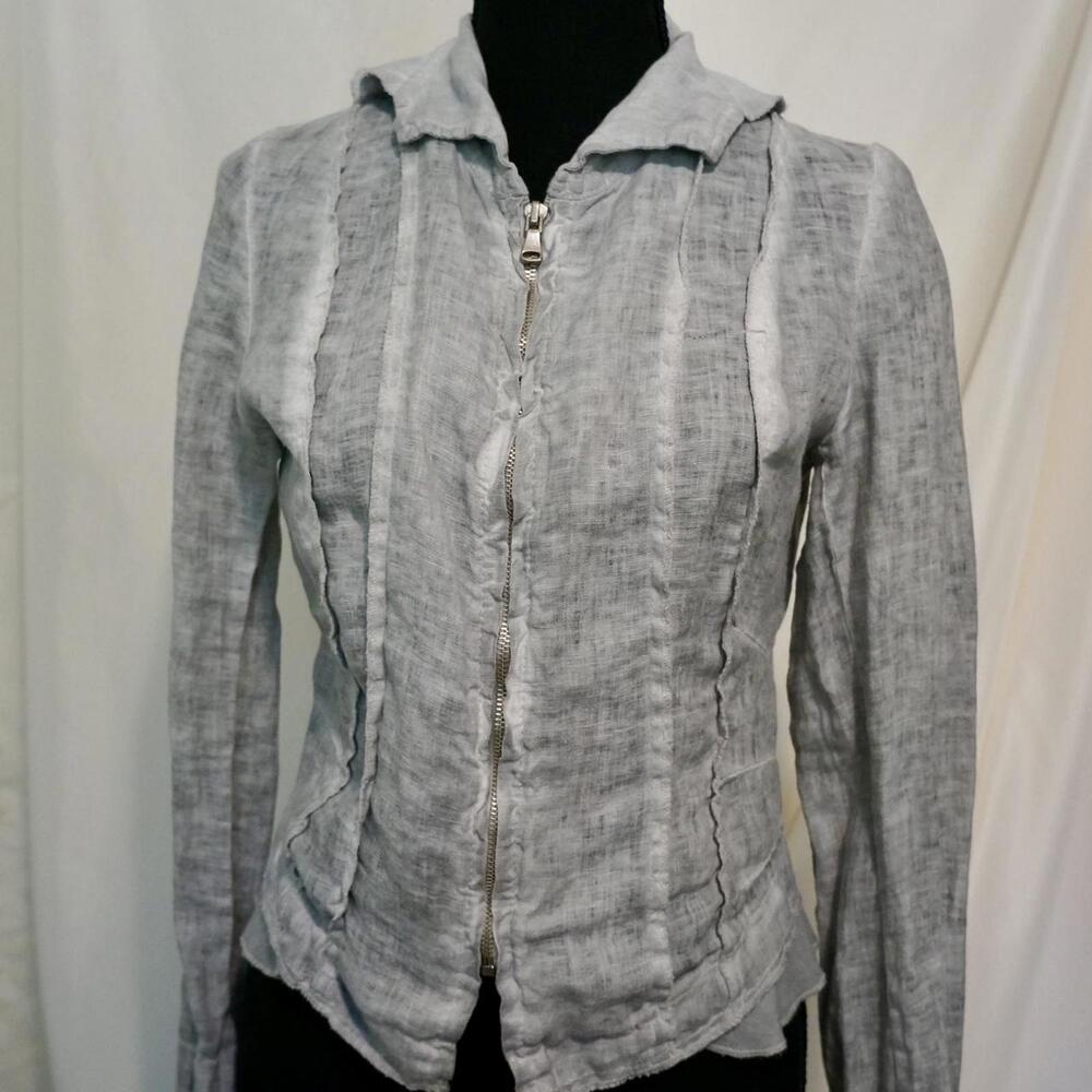 Oizini Made In Italy Italian Linen Zip Up Shirt Jacket